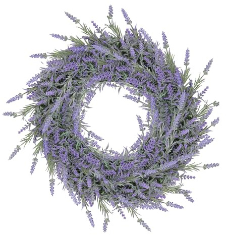 Enyhom 40 cm Künstliche Lavendel Haustür Kranz Im Freien Blume Kranz für Haustür Hängen Wand Fenster Hochzeit Party Decor