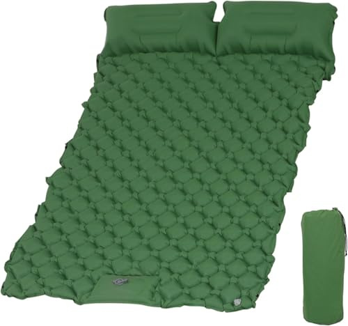 KioGro Materassino autogonfiabile per 2 persone, materassino da campeggio con pompa, ultraleggero con cuscino integrato, impermeabile, per esterni, escursioni, 120 x 190 cm (verde)