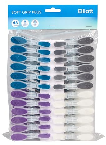 Elliotts Extra Strong, Soft Grip and Non-slip Wave Design Clothes Pegs, 48 Pack in Assorted Colours, BPA Free Laundry Pegs ideal for everyday use for Indoor or Outdoor use