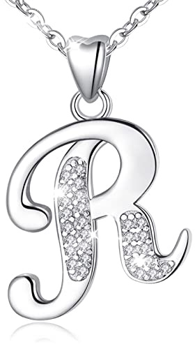 AEONSLOVE Damen Buchstaben Kette Namen Silber Halskette Buchstabe Mit Buchstabenanhänger Brief des Alphabets Initialen Kettenanhänger Schmuck Geschenk für Mädchen