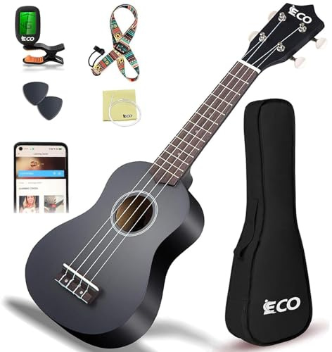 iECO Soprano Ukulele Beginner Kit-21In w/How to play Songbook Carrying bag Digital Tuner All in One Set