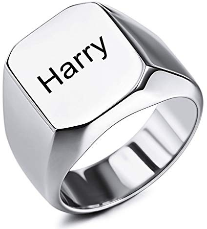 MeMeDIY Benutzerdefinierte Gravur Initialen Monogramm Siegelring für Männer Frauen Jungen Herren Ringe Edelstahl, Bundle mit Ringgrößeneinstellern (Silberfarbe, Größe 62 (19.7))