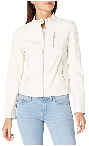 Levi's Women's Faux Leather Motocross Racer Jacket (Standard and Plus), Oyster, Large
