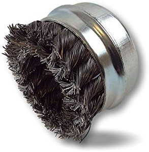 Brosse coupe rotative boisseau fil métallique pour meuleuse d'angle | Lot de 10 | Ø extérieur 70 mm | Mèches torsadées fil acier 0.40 mm | Alésage filetage femelle M14 | Kibros 2871TC14x10