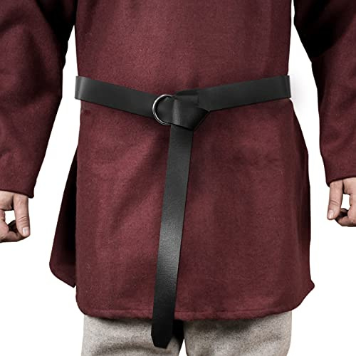 HiiFeuer Mittelalter PU Leder Ring Gürtel, Retro Renaissance Nieten Gürtel für LARP, Ren Faire & Halloween (Schwarz A)