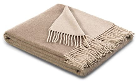 Biederlack Fransenplaid Kaschmirdecke Kaschmirplaid Natur-Sand Kaschmir Wolle Maße: 130 x 170 cm, 747211