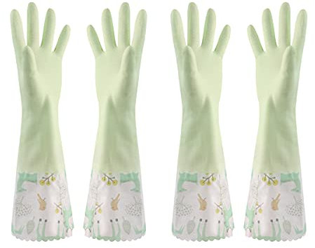 Skrsila Geschirrhandschuhe, 2 Paar, lang, rutschfest, Gummi, wasserdicht, Reinigungshandschuhe für Haushalt, Küche, Badezimmer