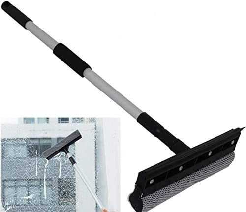 TRTO 1x Extendable Window Cleaner Squeegee Glass Wiper Sponge Head Telescopic Window Cleaning Pole, Glass Cleaner, L
