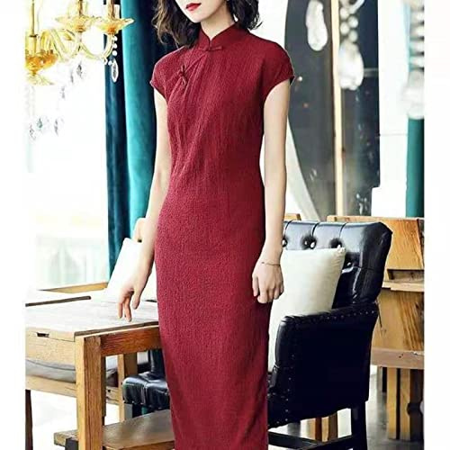 JIMINISO Robes de mariée Traditionnelles Chinoises pour Femmes Oriental élégant Classique Mince Cheongsam Coton Lin Longue Qipao Dame Banquet