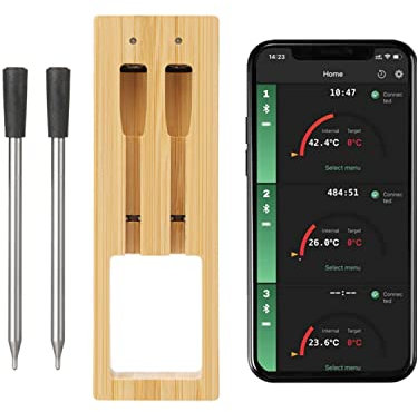 Wireless Meat Thermometer, 165ft Wireless Range Digital Meat Thermometer, Smart App Control, Ultra-Sensitive Food Thermometer with Thinner Probe for Monitoring BBQ, Ovens, Grill, Smoker