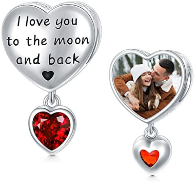 LONAGO Charm Personalizado con Foto para Mujer Plata de Ley 925 Te Quiero Hasta la Luna y Más Allá Talón Charm