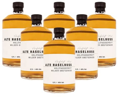 Grafschaft Mark Alte Haselnuss Schnaps 6 x 0,7 L | 40% vol. Alkohol | Milder Obstbrand Holzfassgelagert | Spezialitäten aus Unserer Brennerei | Edle Aromen von Nuss | Ideal als Geschenk