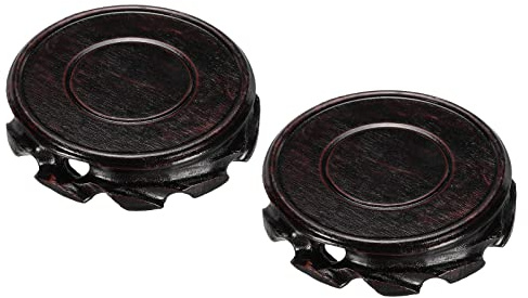MECCANIXITY Wooden Stand Holders Displays Base 90mm Diameter Red Brown for Vase Bonsai Stone Pack of 2