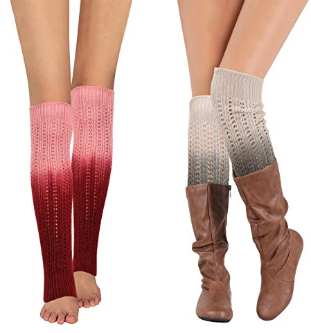 XEPST 2 Paar Winter Stulpen Damen Gestrickte Beinwärmer, Damen Lang Stulpe Leg Warmer Stricken Häkelarbeit Leg Warmers Mädchen Stiefel Boot Abdeckung für Winterwärmer - Farbverlauf