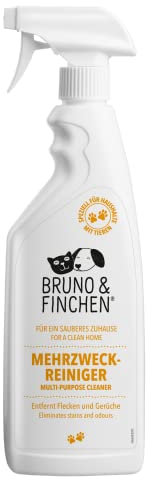 Bruno & Finchen Detergente multiuso per cani, gatti e piccoli animali | Rimuove i residui di urina, feci e vomito ed elimina odori cane e gatto | Pulisce la lettiera e la gabbia degli uccelli | 750 ml
