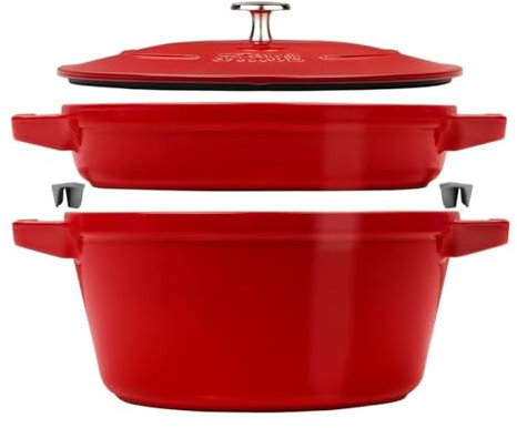 STAUB La Cocotte - Juego de cacerolas (2 piezas, redondas, hierro fundido), color rojo