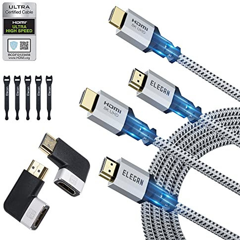 Elecan Cavo HDMI 2.1 8K (certificato), 2 m, 48 Gbps, cavo HDMI intrecciato per 8K a 60 Hz, 4K a 120 Hz, 2K 1080P, HDR dinamico, eARC HDCP 2.2 e 2.3 Dolby Vision per PS5, PS4, Xbox HD TV con fascette e