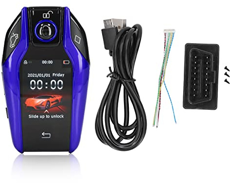Akozon LCD Smart Key, Universal LCD Touch Screen Smart Key Remote Keyless Entry Remote For All Start Stop Engine Button Models (Blue)