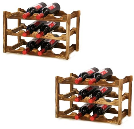 MAGIC SELECT 2x Cantinette Vino in Legno Massiccio per 24 bottiglie. Portabottiglie Rustico per l'appilazione di Bottiglie da Vino per la Casa, Cantina, Bar, Cucina. Scaffale porta bottiglie di vino