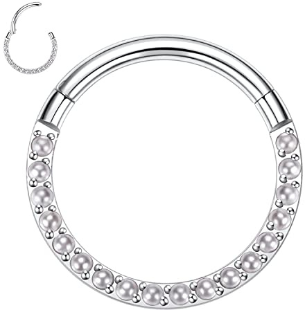 hengkaixuan Septum Ring 16G Septum Schmuck Silber Daith Ohrringe Chirurgenstahl Septum Nasenring Nahtloser Clicker Ring Conch Piercing Schmuck mit Perle Conch Helix Tragus Cartilage Rook Creolen 6 mm