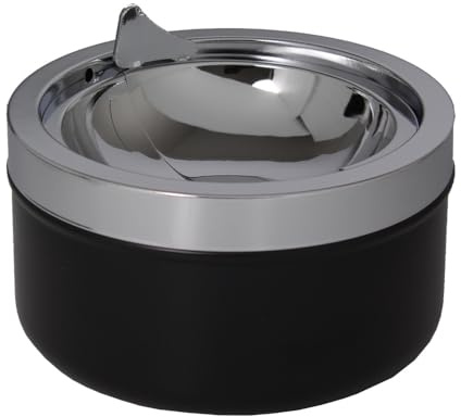Windaschenbecher Kippaschenbecher Aschenbecher für innen und außen Metall Windascher Kippascher mit 2 Klappdeckel Hälften (CHROM/SCHWARZ)
