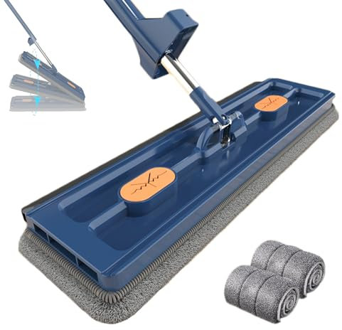 WEYSHHT NewStyle Large Flat Mop, Trapeador Plano Grande, Trapeador de Mango Largo de Acero Inoxidable con 2 Almohadillas de Microfibra Reutilizables, para Azulejos