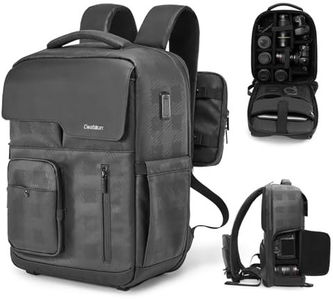 Cwatcun Kamerarucksack Wasserbeständig Fotorucksack Professioneller Kameratasche für spiegellose DSLR/SLR, kompatibel für Sony Canon Nikon Kamera und Objektivstativ Zubehör, L, Schwarz