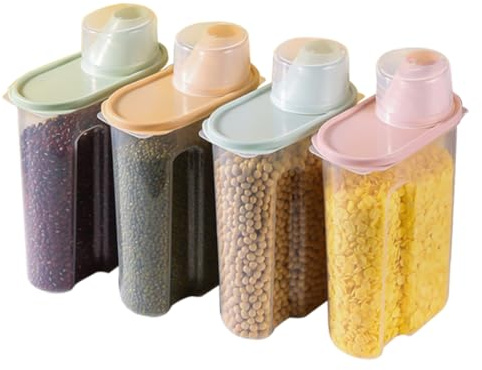 soulnioi Cereal Storage Containers, Set of 4 Kitchen Storage Containers Airtight Dry Food Storage Tank with Measuring Cup Dispenser Containers for Flour, Pet Food, Sugar Storage - 2.5L