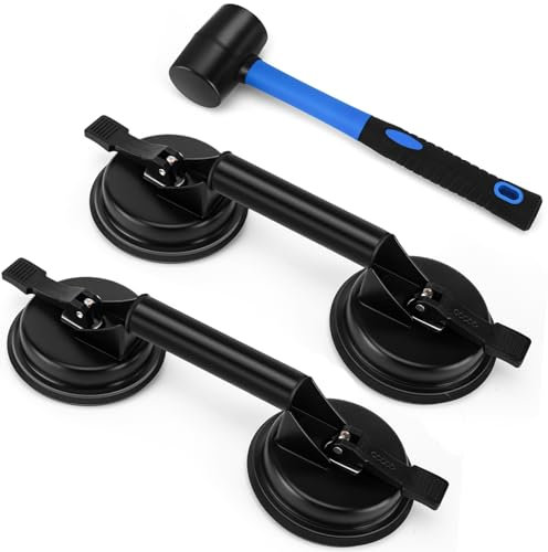 Herramienta de fijación de huecos de piso, ventosas de vidrio, ventosas de aluminio resistente, doble ventosa con mazo para levantar vidrio/azulejos grandes/vidrio móvil/almohadilla para