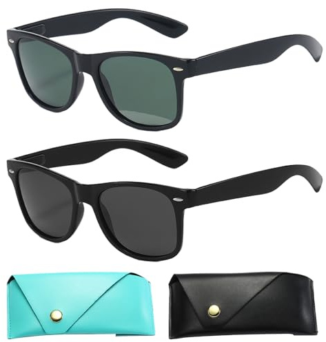 BDSHUNBF 2 Paia Occhiali da Sole da Uomo Donna, Occhiali Polarizzati Guida Protezione, Rettangolare Retro Nero, Ultralight Shades per Ciclismo Guida Pesca Unisex