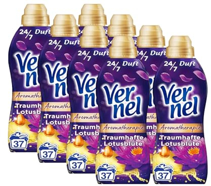 VERNEL Aromatherapie Traumhafte Lotusblüte Weichspüler 8x 37 WL (296 Waschladungen), langanhaltender Wäscheduft mit ätherischen Ölen für 24/7 Frische, recycelbare Flasche