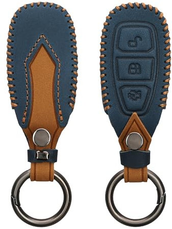 kwmobile Custodia Compatibile con Ford con 3 tasti Keyless Go - Cover Chiavi Auto Protezione Copri Telecomando - Copri Chiave Copertura blu marino/marrone chiaro