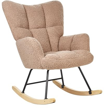 Schaukelsessel aus Bouclé Stoff beige gepolstert Schaukelstuhl modern Oulu