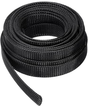 QUARKZMAN 25 Ft - 1 Pouce Gaine de Câble Tressée Extensible, Protecteur de Cordon de Gestion de Câble en Pet, Tube de Rangement de Fil pour TV Ordinateur Audio, Appareils de Bureau, Noir