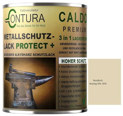 Contura 3in1 Rostschutzfarbe Metallschutzlack Glänzend RAL Metall Lack Farbe Grundierung (RAL 1015 (Intern: Nordisch), 500ml.)