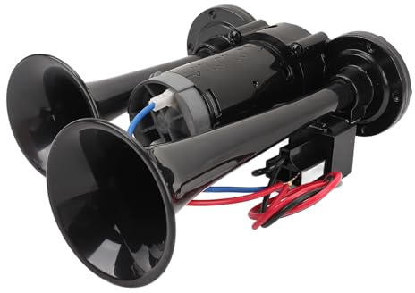 Lufthorn, 24 V, 130 dB, Doppel-Trompete, sehr laut, Zughorn für LKW, mit Kompressor, elektrisches Lufthorn für LKW, Züge und Boote