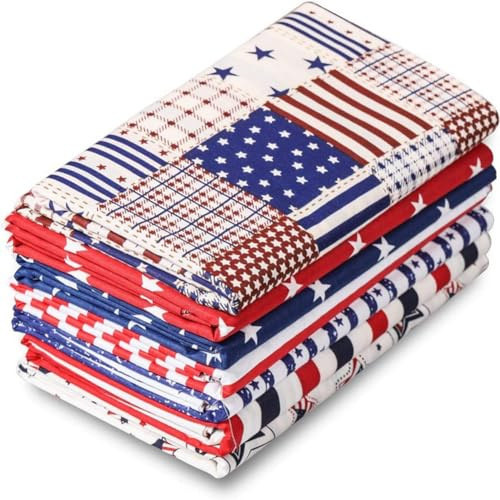 BrightGlow 7 Stück 50x40cm Baumwollstoff Meterware 100% Baumwolle Stoffbündel Patchwork Stoffpaket Stoffreste zum Nähen Quiltenstoffe Baumwolle Tuch Stern-Streifen