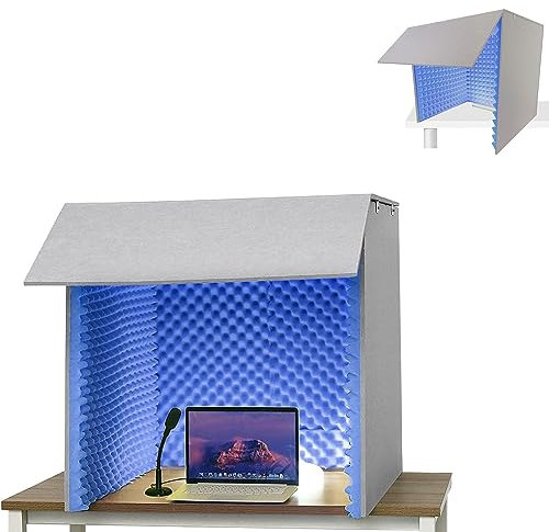HDMOZUYT Desktop soundproofing enclosure, homemade studio box, portable recording studio, microphone isolation studio box, CrispDry echo-free vocals for home and on the road (blue 80 * 80 * 80cm)