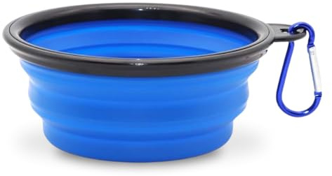 Ciotole per Cani da Viaggio 300 ml, Ciotola Pieghevole per Cani Acqua e Crocchette, Realizzata in Silicone Ciotola Portatile per Gatti con Moschettone, Accessori Gatto (Blu)