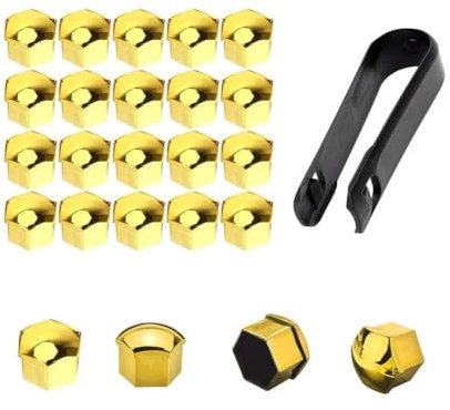 REIJAX 20 Stück Auto Radschrauben Kappen, Für Fo-rd Focus/Focus Turnier/Focus Wagon/Focus Active Sechskant Radmutter Kappen Radbolzen Schutz Cover ZubehöR,B/ColorGold-21MM