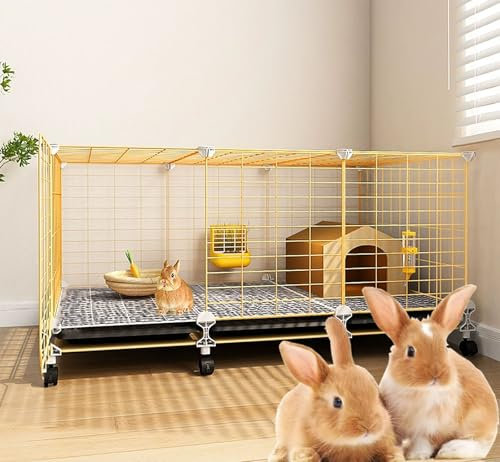 Kleintierkäfig, großer Hamsterkäfig mit 360°-Universalrädern, Metall und PP-Material, Meerschweinchenkäfig, Drahtgittervilla (105 x 35 x 43 cm)