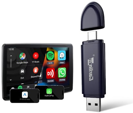 CarlinKit MINISE Pro 2-i-1 Wireless CarPlay & Android biladapter – Konvertera trådbunden till trådlös, autoanslutning, 5G stabil överföring, plug and play, för bilar med fabrik