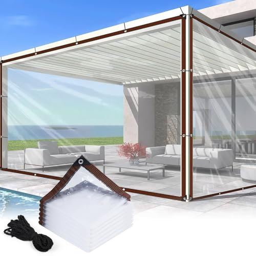 Adiwo 2x4m Waterproof Clear Tarpaulin, Heavy Duty Transparent Tarpaulin with 6 M Ropes, Reinforced Eyelets Clear Tarps for Waterproof Frost Resistant UV Protection Garden Outdoor Camping