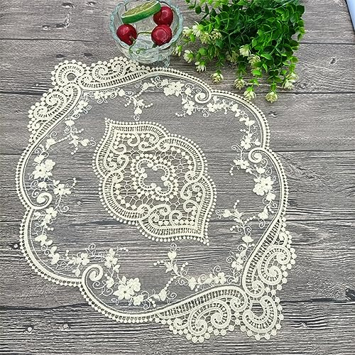 Anevous 2 Stück Retro Spitzen Tischsets, 31x44cm Häkeldeckchen Platzdeckchen, Oval Dekorative Handgefertigte Bestickte Placemat, Blume Matte Abwaschbar für Küche Esszimmer Vase,Creme