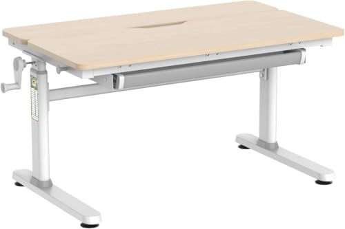 HOKO Kinderschreibtisch höhenverstellbar, Schreibtisch für Kinder 100x60 cm | mit neigbarer 100x40 cm Tischplatte, Schublade, Haken, Stahlrahmen, für Kinderzimmer und Jugendzimmer, Holzoptik, LUKA