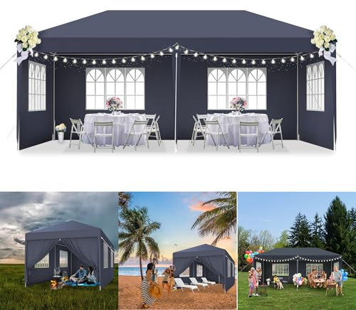 Yznahre Partyzelt Pavillon 3x6m mit 4 Seitenwnden, Anthrazit Faltpavillon Gartenpavillon Gartenzelt PE Plane für Outdoor-Party Hochzeit