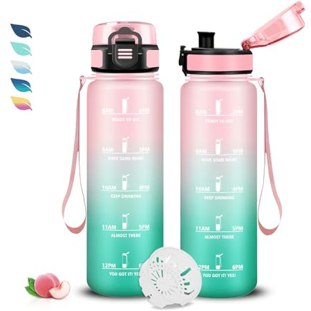 Trinkflasche Kinder, Trinkflasche 500ml, Wasserflasche Auslaufsicher, Wasserflasche Kohlensäure Geeignet, Flasche mit Zeitmarkierung, Leicht zu Reinigen, Trinkflaschen mit Uhrzeit, für Büro, Outdoor