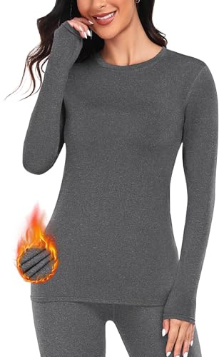 Thermal Shirts for Women, Fleece Lined Thermal Layer Long Sleeve Undershirt | Women thermal long sleeve top with fuzzy fleece lined, ultra warm base layer for cold winter days