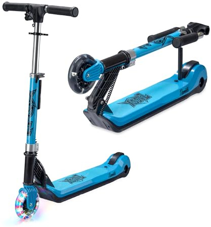 Xootz Kids' Elements Electric Foldable Scooter, LED Light Up Wheel and Collapsible Handlebars, Age 6+, Blue