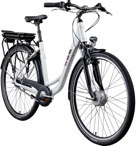 ZÜNDAPP Z502 E Bike Damen 28 Zoll Pedelec 155-180 cm Elektrofahrrad 7 Gang Damenfahrrad 522 Wh E Fahrrad (weiß/lila, 50 cm)